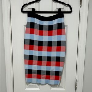 Endless Rose Checked Pencil Skirt in Light Blue, Red & Black